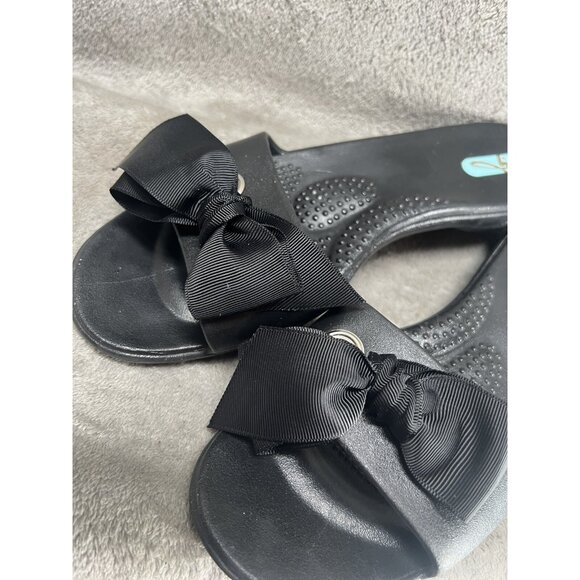 Oka B Women’s Medium Black Bow Slip On Peep Toe Sandals Slides Shoes Water Beach - Picture 8 of 10